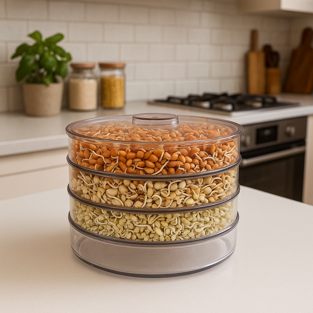 WELLMORA Sprout Maker with 4 Compartments for Multi Purpose Use - 500ml Plastic Grocery Container Sprouted Grains Seeds Dal Channa Chole Ragi Organic Sprouting Jar (4-layer) ARTICLE NO HKWMCRBMD9M