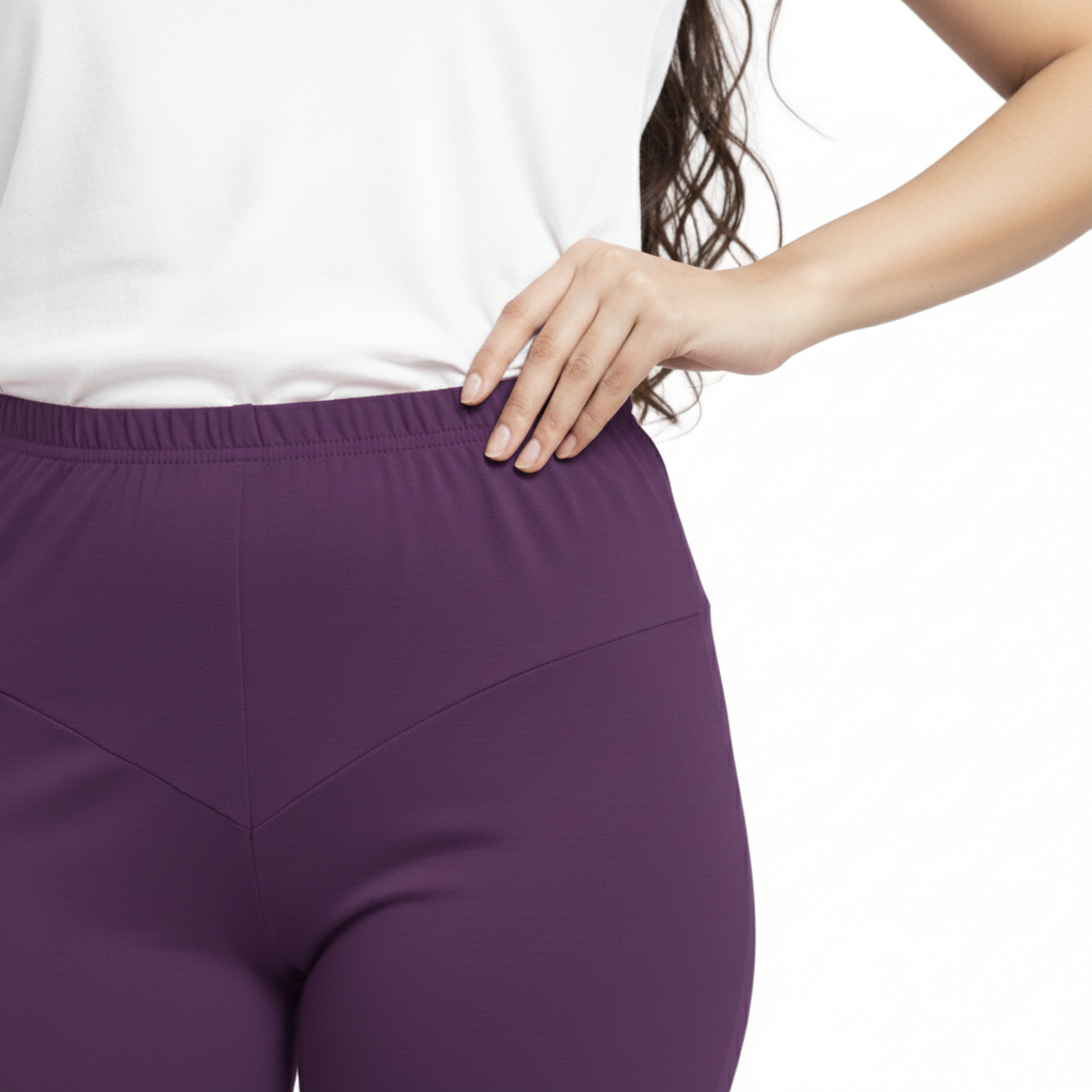 MOON FLY WOMEN 4 WAY STRETCH PURPLE CHURIDAAR LEGGINGS | HIGH RISE ELASTIC WAIST | SOLID FULL LENGTH | DAILY & ETHNIC WEAR