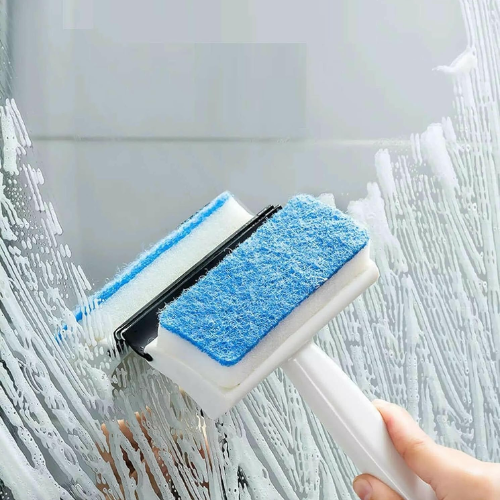 WELLMORA 2-in-1 Glass Wiper & Cleaning Brush Double-Sided Mirror, Tile, and Grout Cleaner for Bathroom and Windows, Car Wash Wiper, Glass Wipes car Glass Wiper ARTICLE NO HKFPHBFCWWD2M