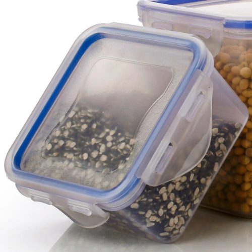 WELLMORA Lock & Lock Classics Rectangular Plastic Airtight Food Storage Containers with Leak Proof Locking Lid Storage container set of 3(500ml,1000ml,1500ml, Transparent ARTICLE NO HKWMCRBMD2M