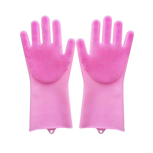 WELLMORA Silicone Cleaning Hand Gloves for Kitchen Dishwashing and Pet Grooming, Washing Dish, Car, Bathroom (Multicolour) -Pack of 1 Pair ARTICLE NO HKSBBSBD2M