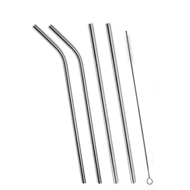 WELLMORA SET OF 4 STAINLESS STEEL STRAWS & BRUSH (2 STRAIGHT STRAWS, 2 BENT STRAWS, 1 BRUSH) ARTICLE NO HKSSMPSWD1M
