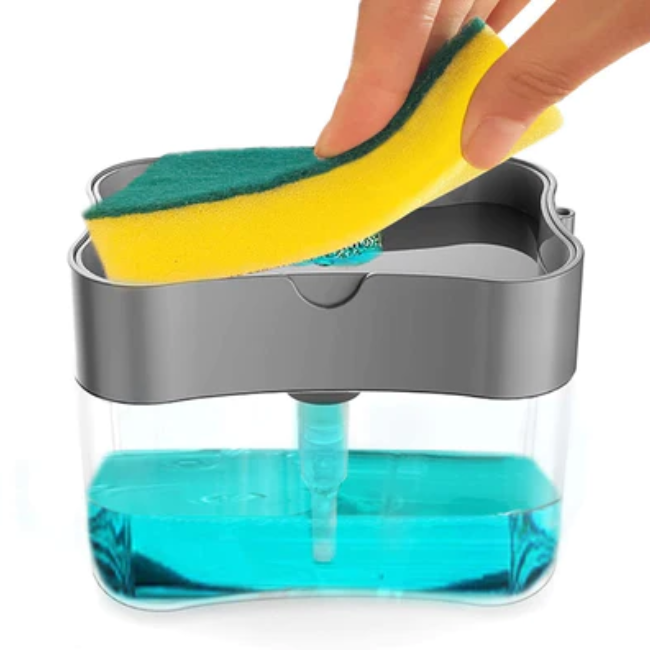 WELLMORA 2-IN-1 LIQUID SOAP DISPENSER ON COUNTERTOP WITH SPONGE HOLDER ARTICLE NO HKLSDOCWSWD1M
