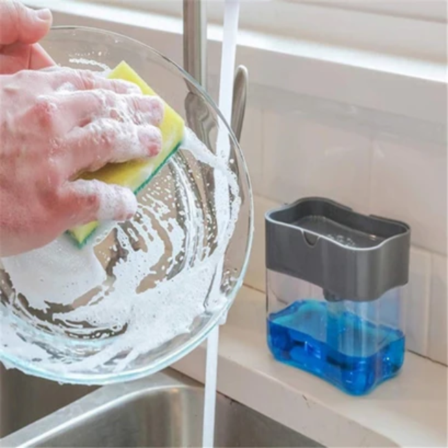 WELLMORA 2-IN-1 LIQUID SOAP DISPENSER ON COUNTERTOP WITH SPONGE HOLDER ARTICLE NO HKLSDOCWSWD1M