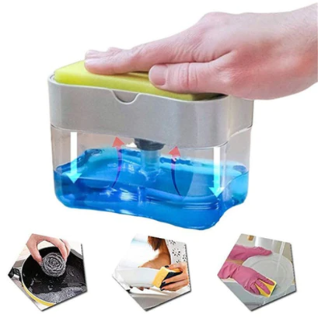 WELLMORA 2-IN-1 LIQUID SOAP DISPENSER ON COUNTERTOP WITH SPONGE HOLDER ARTICLE NO HKLSDOCWSWD1M