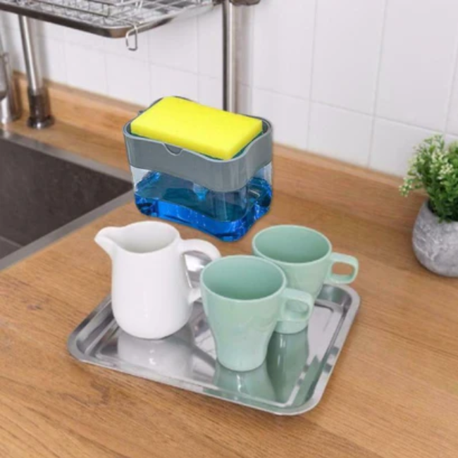 WELLMORA 2-IN-1 LIQUID SOAP DISPENSER ON COUNTERTOP WITH SPONGE HOLDER ARTICLE NO HKLSDOCWSWD1M