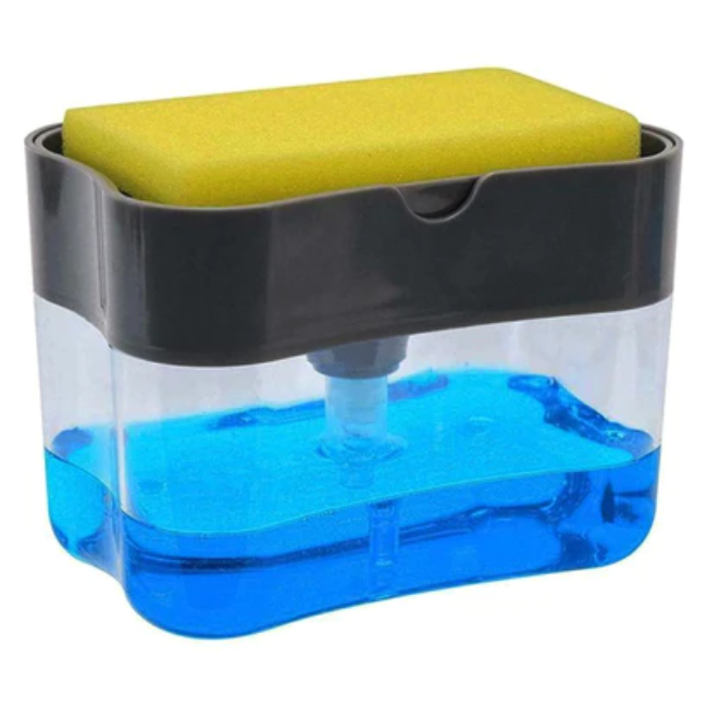 WELLMORA 2-IN-1 LIQUID SOAP DISPENSER ON COUNTERTOP WITH SPONGE HOLDER ARTICLE NO HKLSDOCWSWD1M