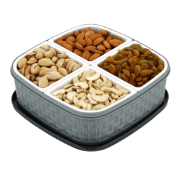 WELLMORA dry fruit box, 4 Sections- dry fruits box,dry fruit containers,Storage Container for Dessert, Candy ARTICLE NO HKDFTWD11M