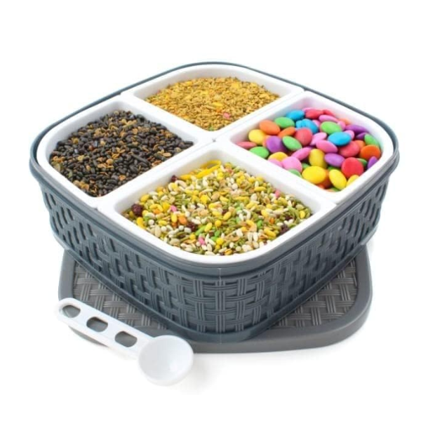 WELLMORA dry fruit box, 4 Sections- dry fruits box,dry fruit containers,Storage Container for Dessert, Candy ARTICLE NO HKDFTWD11M