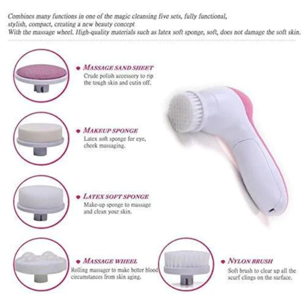 AIROTRON 5 in 1 Face Facial Exfoliator Electric Massage Machine Care & Cleansing Cleanser Massager Kit For Smoothing Body Beauty Skin Cleaner facial massager machine for face ARTICLE NO HTEFMD1M