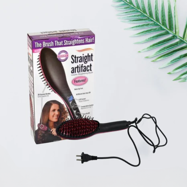 AIROTRON Electric Comb Brush Nano Straightening LCD Screen Temperature Control Ceramic Heating Detangling Hair Brush for women ARTICLE NO HTCHSED1M