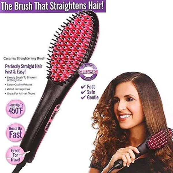 AIROTRON Electric Comb Brush Nano Straightening LCD Screen Temperature Control Ceramic Heating Detangling Hair Brush for women ARTICLE NO HTCHSED1M