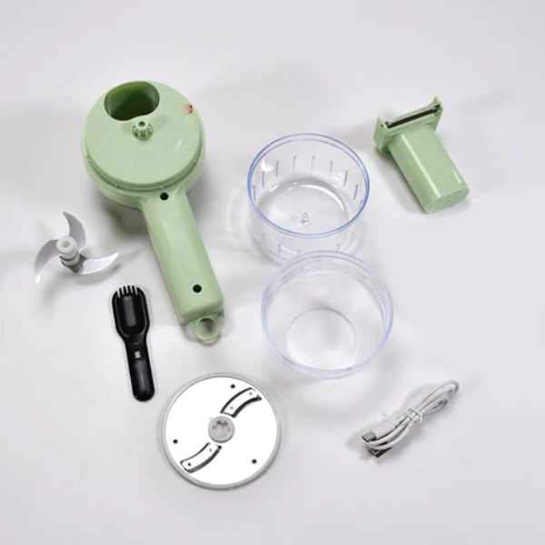 WELLMORA 4 in 1 Handheld Electric Vegetable Cutter Set Garlic Chopper Wireless Food Grinder Vegetable Chopper Chili Pepper, Onion Cutter Mini Food Garlic Masher Chopper ARTICLE NO HKHHCED1M
