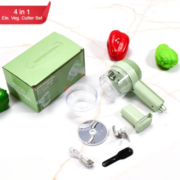 WELLMORA 4 in 1 Handheld Electric Vegetable Cutter Set Garlic Chopper Wireless Food Grinder Vegetable Chopper Chili Pepper, Onion Cutter Mini Food Garlic Masher Chopper ARTICLE NO HKHHCED1M