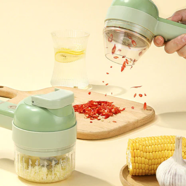 WELLMORA 4 in 1 Handheld Electric Vegetable Cutter Set Garlic Chopper Wireless Food Grinder Vegetable Chopper Chili Pepper, Onion Cutter Mini Food Garlic Masher Chopper ARTICLE NO HKHHCED1M