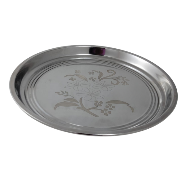 WELLMORA Stainless Steel Medium Gauge Dinner Plate with Mirror Finish and Permanent Laser Design Diameter - 11 inch Set of 4 Pcs Dinner Plate ARTICLE NO HKSSDPLPD1M