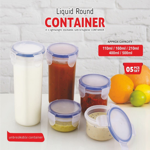 WELLMORA Lock and Lock Liquid Round Container Plastic Airtight Food Storage Containers with Leak Proof Locking Lid Storage container (Liquid Container 110ml, 160ml, 210ml, 400ml, 500ml) ARTICLE NO HKWMCRBMD1M