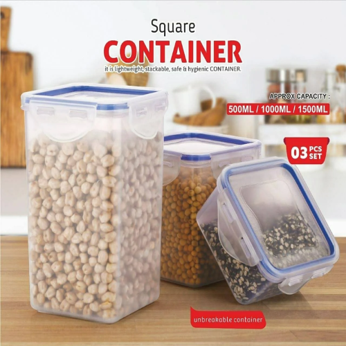 WELLMORA Lock & Lock Classics Rectangular Plastic Airtight Food Storage Containers with Leak Proof Locking Lid Storage container set of 3(500ml,1000ml,1500ml, Transparent ARTICLE NO HKWMCRBMD2M