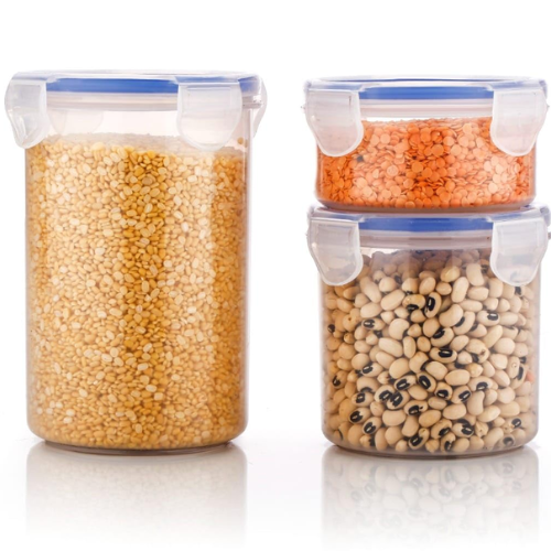 WELLMORA Round Container Plastic Airtight Food Storage Containers with Leak Proof Locking Lid Storage container Set of 3 (500ml - 1000ml - 1500ml) ARTICLE NO HKWMCRBMD3M