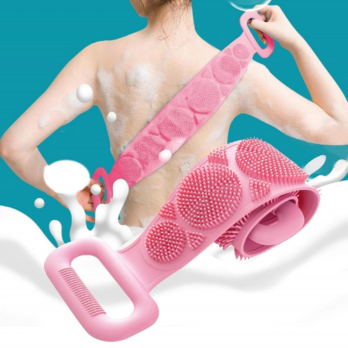 WELLMORA Silicone Body Back Scrubber Double Side Bathing Brush for Skin Deep Cleaning Massage, Dead Skin Removal Exfoliating Belt for Shower, Easy to Clean (BODY BACK BELT SCRUBBER) ARTICLE NO HKSBBSBD1M