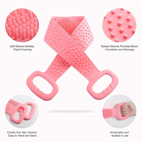 WELLMORA Silicone Body Back Scrubber Double Side Bathing Brush for Skin Deep Cleaning Massage, Dead Skin Removal Exfoliating Belt for Shower, Easy to Clean (BODY BACK BELT SCRUBBER) ARTICLE NO HKSBBSBD1M