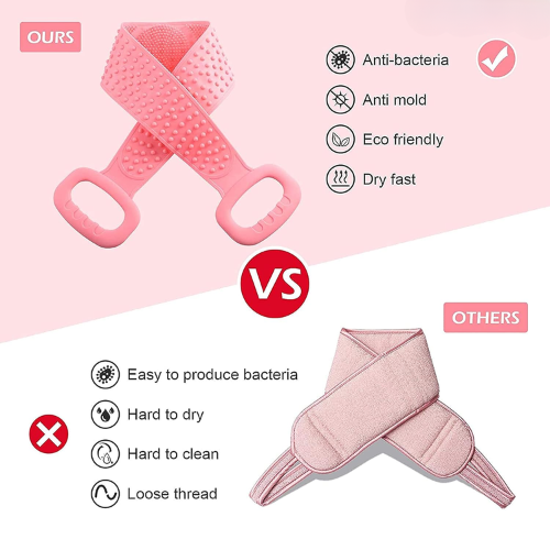 WELLMORA Silicone Body Back Scrubber Double Side Bathing Brush for Skin Deep Cleaning Massage, Dead Skin Removal Exfoliating Belt for Shower, Easy to Clean (BODY BACK BELT SCRUBBER) ARTICLE NO HKSBBSBD1M
