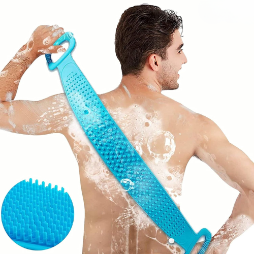 WELLMORA Silicone Body Back Scrubber Double Side Bathing Brush for Skin Deep Cleaning Massage, Dead Skin Removal Exfoliating Belt for Shower, Easy to Clean (BODY BACK BELT SCRUBBER) ARTICLE NO HKSBBSBD1M