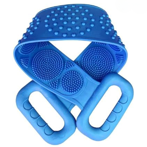 WELLMORA Silicone Body Back Scrubber Double Side Bathing Brush for Skin Deep Cleaning Massage, Dead Skin Removal Exfoliating Belt for Shower, Easy to Clean (BODY BACK BELT SCRUBBER) ARTICLE NO HKSBBSBD1M