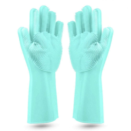 WELLMORA Silicone Cleaning Hand Gloves for Kitchen Dishwashing and Pet Grooming, Washing Dish, Car, Bathroom (Multicolour) -Pack of 1 Pair ARTICLE NO HKSBBSBD2M