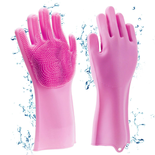 WELLMORA Silicone Cleaning Hand Gloves for Kitchen Dishwashing and Pet Grooming, Washing Dish, Car, Bathroom (Multicolour) -Pack of 1 Pair ARTICLE NO HKSBBSBD2M