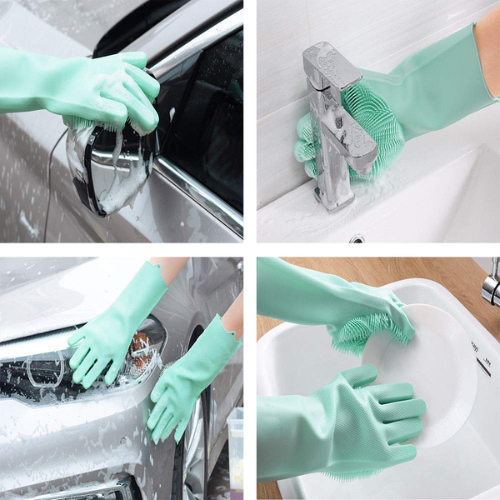 WELLMORA Silicone Cleaning Hand Gloves for Kitchen Dishwashing and Pet Grooming, Washing Dish, Car, Bathroom (Multicolour) -Pack of 1 Pair ARTICLE NO HKSBBSBD2M