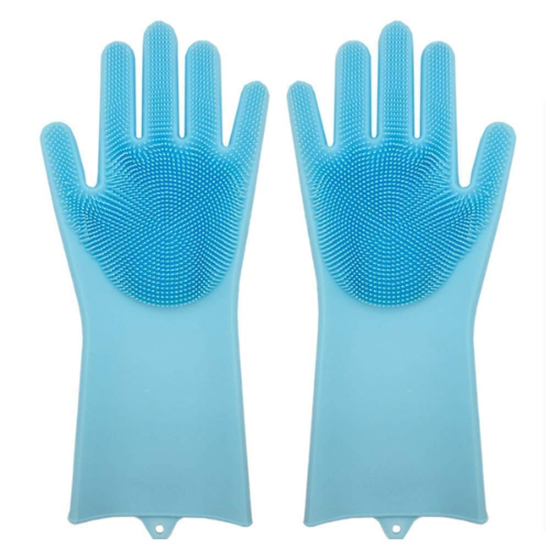 WELLMORA Silicone Cleaning Hand Gloves for Kitchen Dishwashing and Pet Grooming, Washing Dish, Car, Bathroom (Multicolour) -Pack of 1 Pair ARTICLE NO HKSBBSBD2M