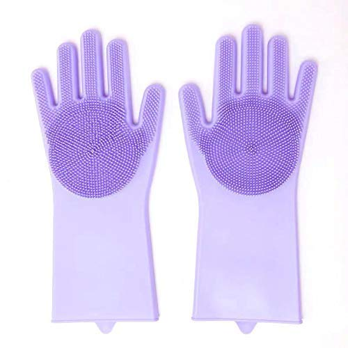 WELLMORA Silicone Cleaning Hand Gloves for Kitchen Dishwashing and Pet Grooming, Washing Dish, Car, Bathroom (Multicolour) -Pack of 1 Pair ARTICLE NO HKSBBSBD2M