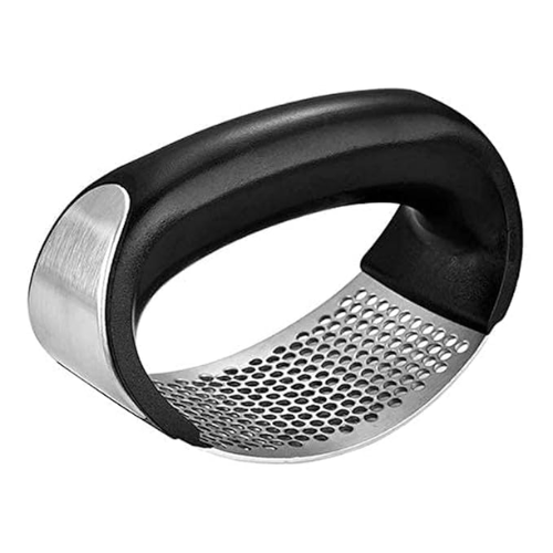 WELLMORA Stainless Steel Garlic Presser Garlic Press Crusher for Kitchen Garlic Crusher for Kitchen Ginger Presser for Kitchen (Silver Black) ARTICLE NO.HKCHWMGCD1M