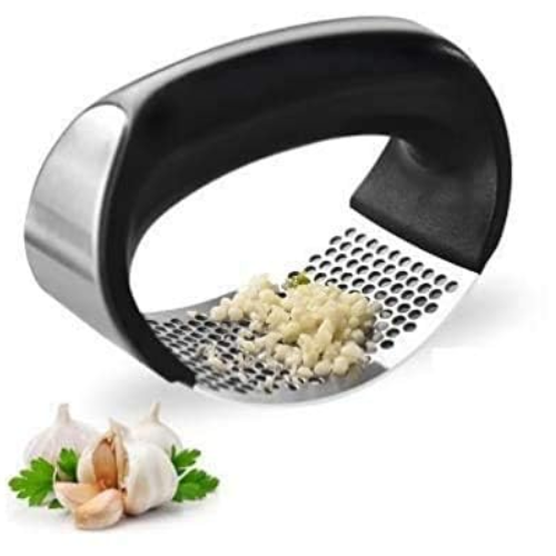 WELLMORA Stainless Steel Garlic Presser Garlic Press Crusher for Kitchen Garlic Crusher for Kitchen Ginger Presser for Kitchen (Silver Black) ARTICLE NO.HKCHWMGCD1M
