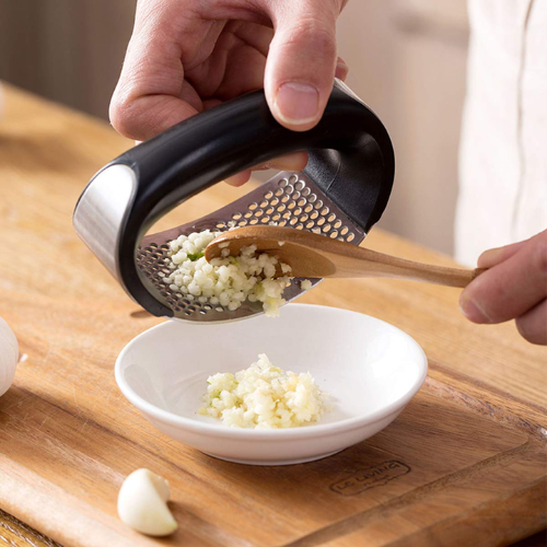 WELLMORA Stainless Steel Garlic Presser Garlic Press Crusher for Kitchen Garlic Crusher for Kitchen Ginger Presser for Kitchen (Silver Black) ARTICLE NO.HKCHWMGCD1M