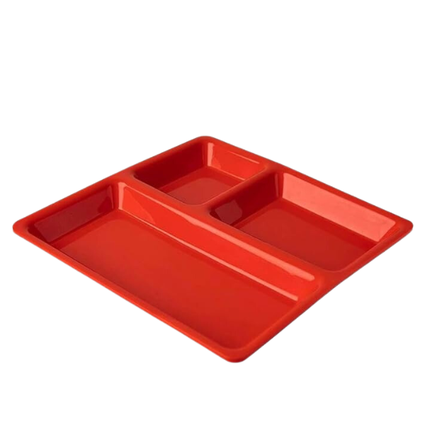 WELLMORA Acrylic Pav Bhaji Square 3 in 1 Compartment Dinner Plates | Red | Pack of 6 | 9inch ARTICLE NO HKPPPSD1M