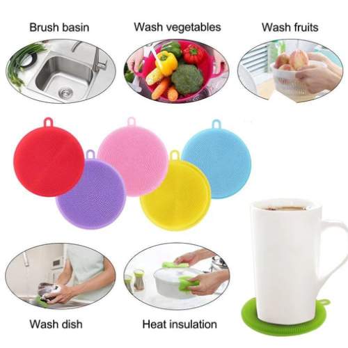 WELLMORA Silicone Dish Scrubber Sponge Mildew Free, Non Stick, Heat Resistant Kitchen Cleaning Supplies Sponges Multicolor (Regular, Pack of 2) ARTICLE NO HKSBBSBD25M