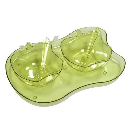 WELLMORA Apple Shape Bowl with Tray Serving Set – Elegant Bowl with Spoon & Tray for Serving Snacks, Pickles & Sides, Stylish Dinnerware for Home, Parties & Gifting, Durable & Easy to Clean (Set of 2) ARTICLE NO HKDFTWD18M
