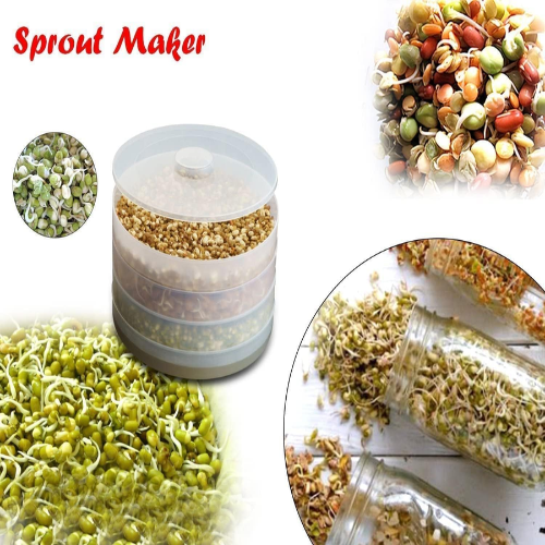 WELLMORA Sprout Maker with 4 Compartments for Multi Purpose Use - 500ml Plastic Grocery Container Sprouted Grains Seeds Dal Channa Chole Ragi Organic Sprouting Jar (4-layer) ARTICLE NO HKWMCRBMD9M