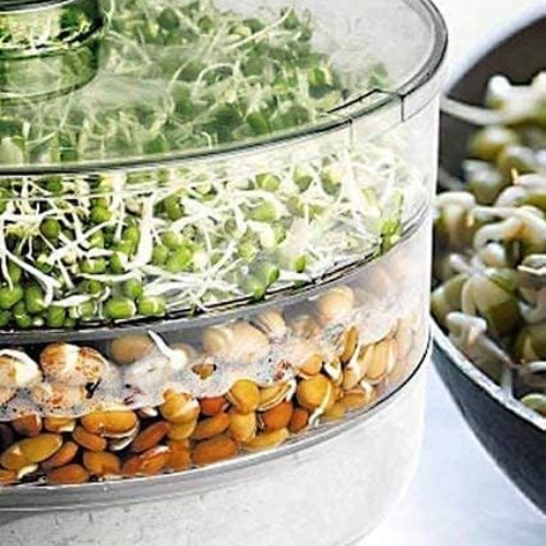 WELLMORA Sprout Maker with 4 Compartments for Multi Purpose Use - 500ml Plastic Grocery Container Sprouted Grains Seeds Dal Channa Chole Ragi Organic Sprouting Jar (4-layer) ARTICLE NO HKWMCRBMD9M