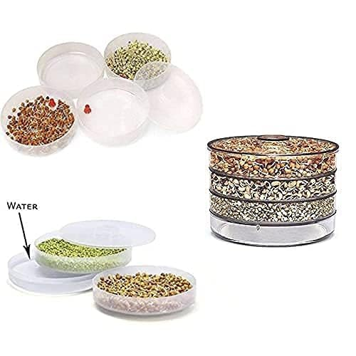 WELLMORA Sprout Maker with 4 Compartments for Multi Purpose Use - 500ml Plastic Grocery Container Sprouted Grains Seeds Dal Channa Chole Ragi Organic Sprouting Jar (4-layer) ARTICLE NO HKWMCRBMD9M