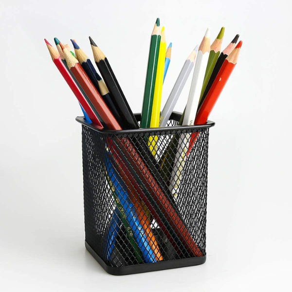 Aeronote Cylendrical Black Mesh Metal Desk Pen, Pencil and Other Stationery Organiser Holder, Use at Office, School and Home Pack of 1 ARTICLE NO STCSOHD2M