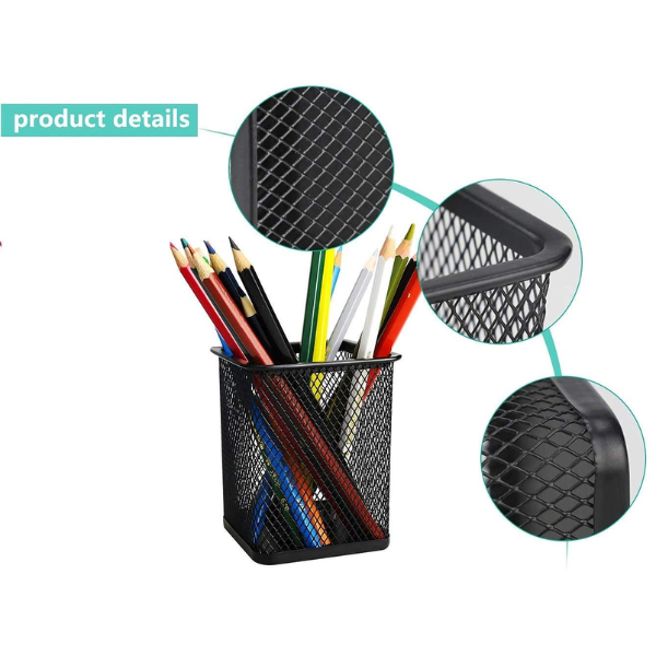 Aeronote Cylendrical Black Mesh Metal Desk Pen, Pencil and Other Stationery Organiser Holder, Use at Office, School and Home Pack of 1 ARTICLE NO STCSOHD2M