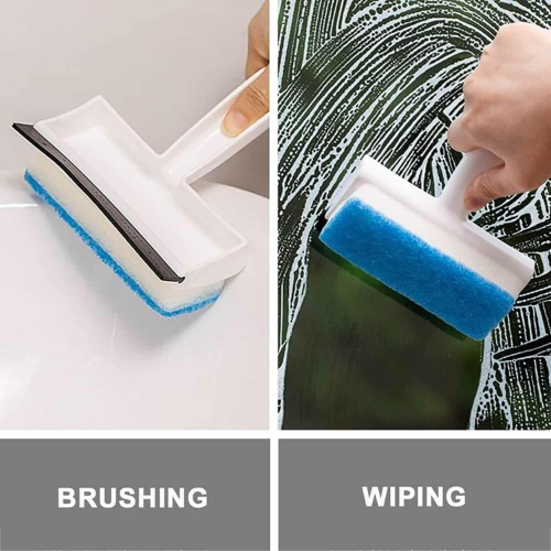 WELLMORA 2-in-1 Glass Wiper & Cleaning Brush Double-Sided Mirror, Tile, and Grout Cleaner for Bathroom and Windows, Car Wash Wiper, Glass Wipes car Glass Wiper ARTICLE NO HKFPHBFCWWD2M