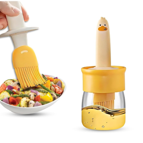 WELLMORA Premium Cooking Oil Dispenser Bottle with Silicone Brush 200ML |Oil Bottle for Kitchen Leak-proof Transparent Jar for Cooking, Baking, Grilling & BBQ|Versatile Oil Container with Brush ARTICLE NO HKODTPOBWD2M