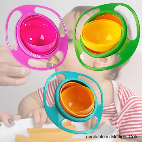 WELLMORA Bowl for Baby 1 Pc – Multicolor Non-Spill Toddler Feeding Bowl, 360° Rotating Spill-Proof Dish for Kids, Snack Container with Lid, BPA-Free, Easy to Clean, Mealtime Solution for Babies ARTICLE NO HKMSKSPWD2M