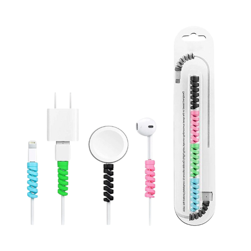 RAY VISION Multicoloured Protection Spiral Cable & Wire Protectors Spring Wire for All Wired Accessories for USB Charger, Data Cable, Earphone, Elastic Cord Saver|Android|iPhone|Laptops|Pack of 1|4 Pcs ARTICLE NO MACPTD1M