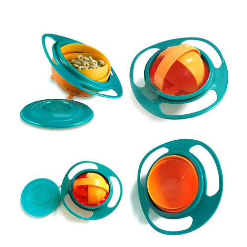 WELLMORA Bowl for Baby 1 Pc – Multicolor Non-Spill Toddler Feeding Bowl, 360° Rotating Spill-Proof Dish for Kids, Snack Container with Lid, BPA-Free, Easy to Clean, Mealtime Solution for Babies ARTICLE NO HKMSKSPWD2M