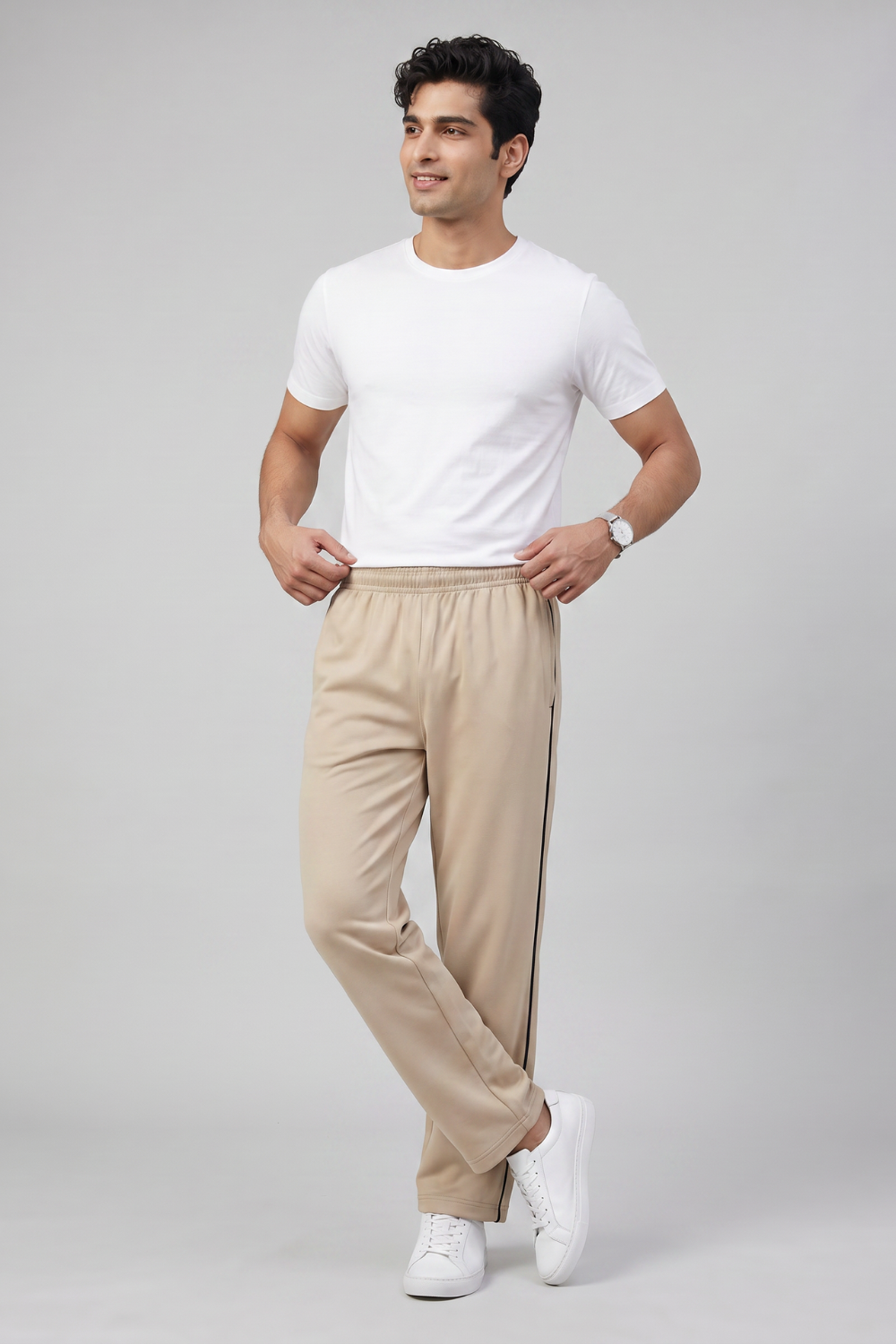 MOON FLY MEN BEIGE ATHLETIC TRACK PANTS | REGULAR FIT | SOFT FABRIC | GYM, RUNNING & WALKING